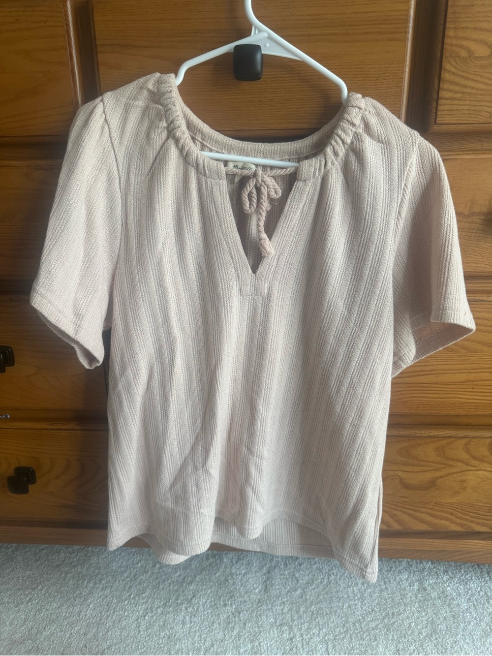 Madewell Blush Knit Tie-Front Short Sleeve Top